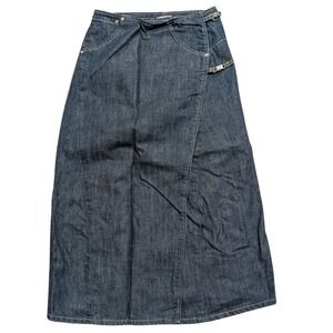 Vintage Levi's Engineered Jeans Denim Maxi Skirt Womens XS Wrap Jean Buckle Y2K